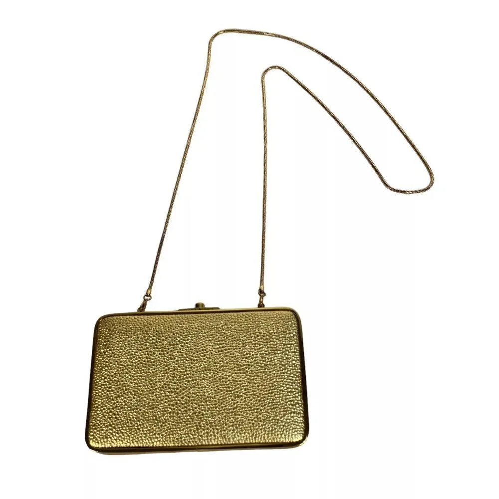 Henri Bendel The Party Starter Gold Clutch Shoulder Box Purse Removable Strap - Picture 3 of 16